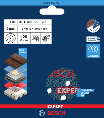 Bosch EXPERT O780 125 毫米砂磨盤套裝。